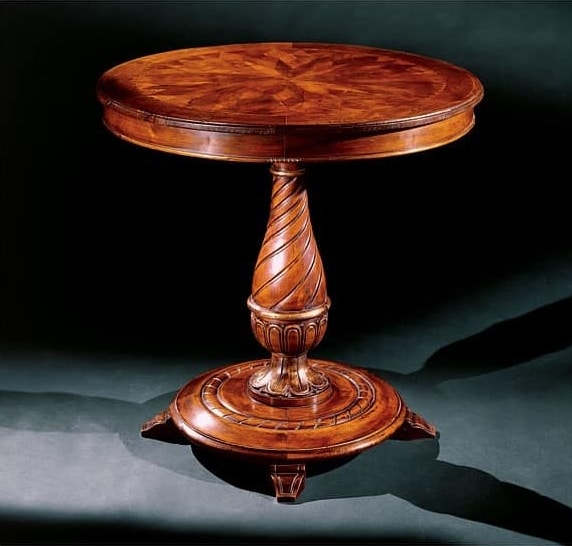Complements side table 753, Round side table in carved wood