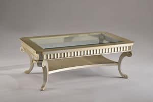 DINER coffee table 8448T, Rectangular coffee table, in beech and crystal, for hotels
