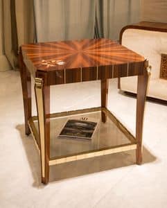 James Square Palisander, Square coffee table, glass top, for environments in classic luxury