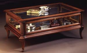 Oxford Art.509 glass-case table, Classic coffee table for center hall with showcase, in walnut