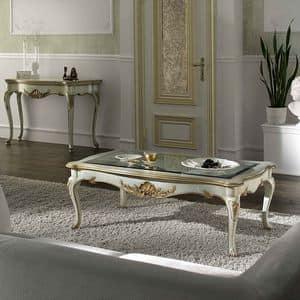 P 503 L, Rectangular coffee table, lacquered, glass top