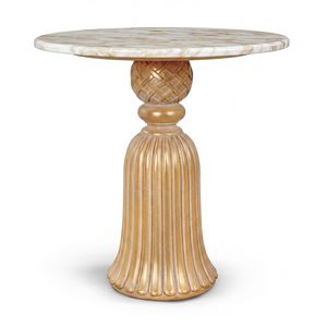 Side table 25-1006, Side table in gold finish wood, with round marble top