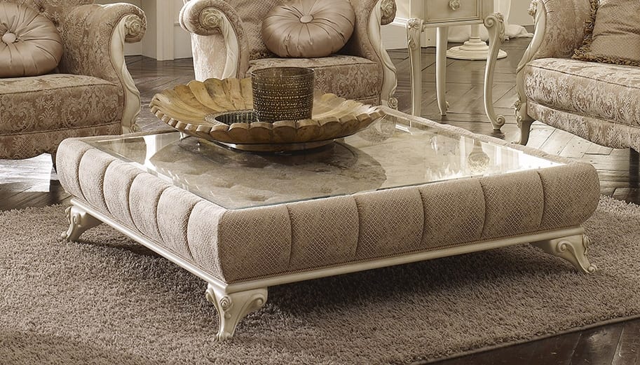 Padded Coffee Table With Glass Top, Padded Coffee Table With Glass Top