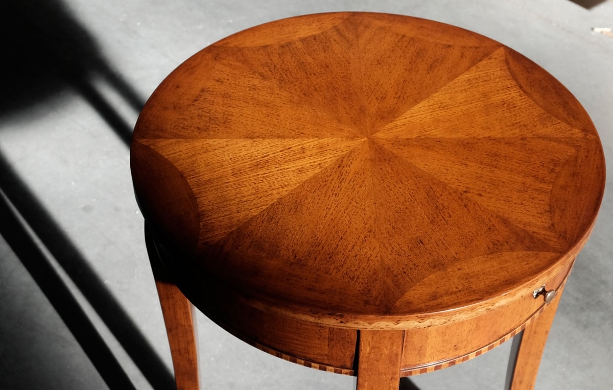 Tiziano FA.0139, Small round table with a drawer, handmade