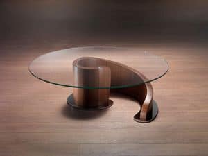 TL41 Minerva small table, Coffee table in plywood, glass top