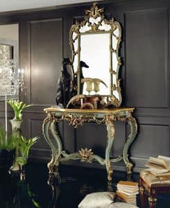 7030-7031, Console table in solid basswood with mirror,top in marble, for environments in style