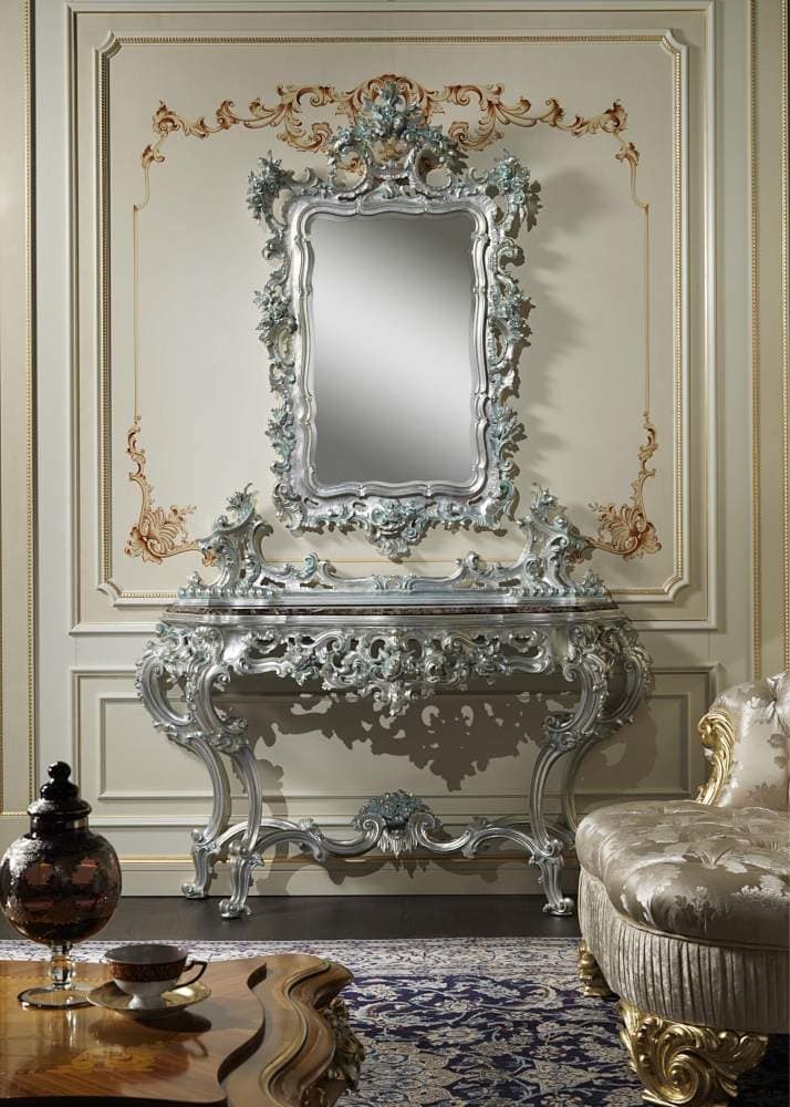 Art. 770 Baroque console, Console with handmade carvings, combined with mirror