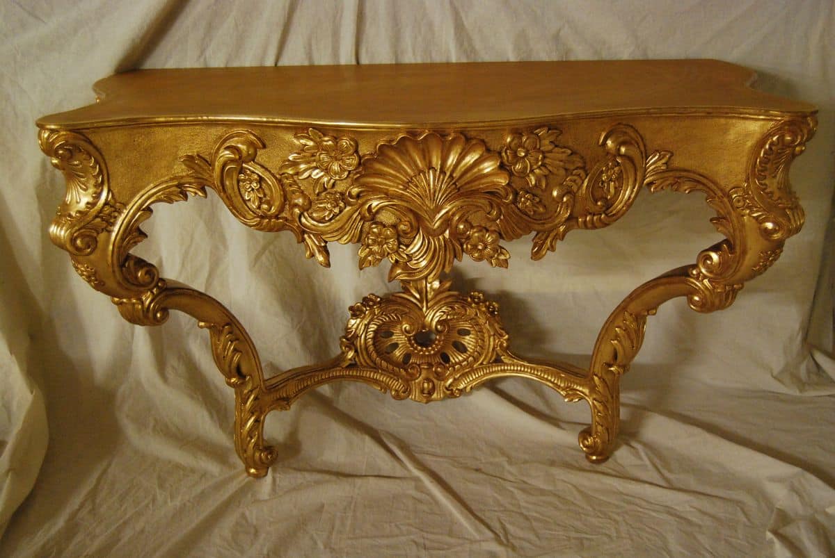 CONSOLE ART. CL0063, Console with floral decorations, handmade, golden