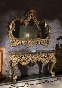 F105, Consolle table with marble top and mirror gold
