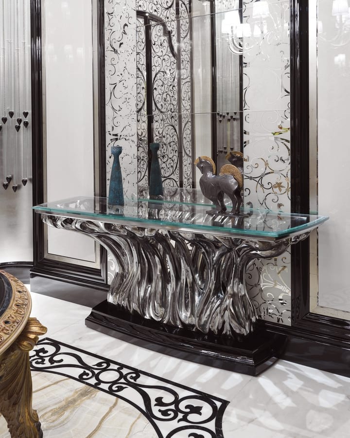Luxury Glass Console Table Idfdesign, Art Deco Venetian Mirrored Console Table