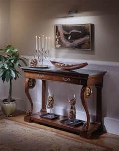 M 401, Classic walnut console, with green marble top