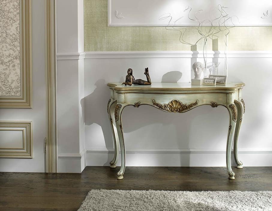 P 401 L, Lacquered console, in walnut with marble top Atlantis