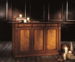 3501, Sideboard with 3 doors and 3 drawers, veneered in natural essences of walnut and ash burl, for classics dining rooms