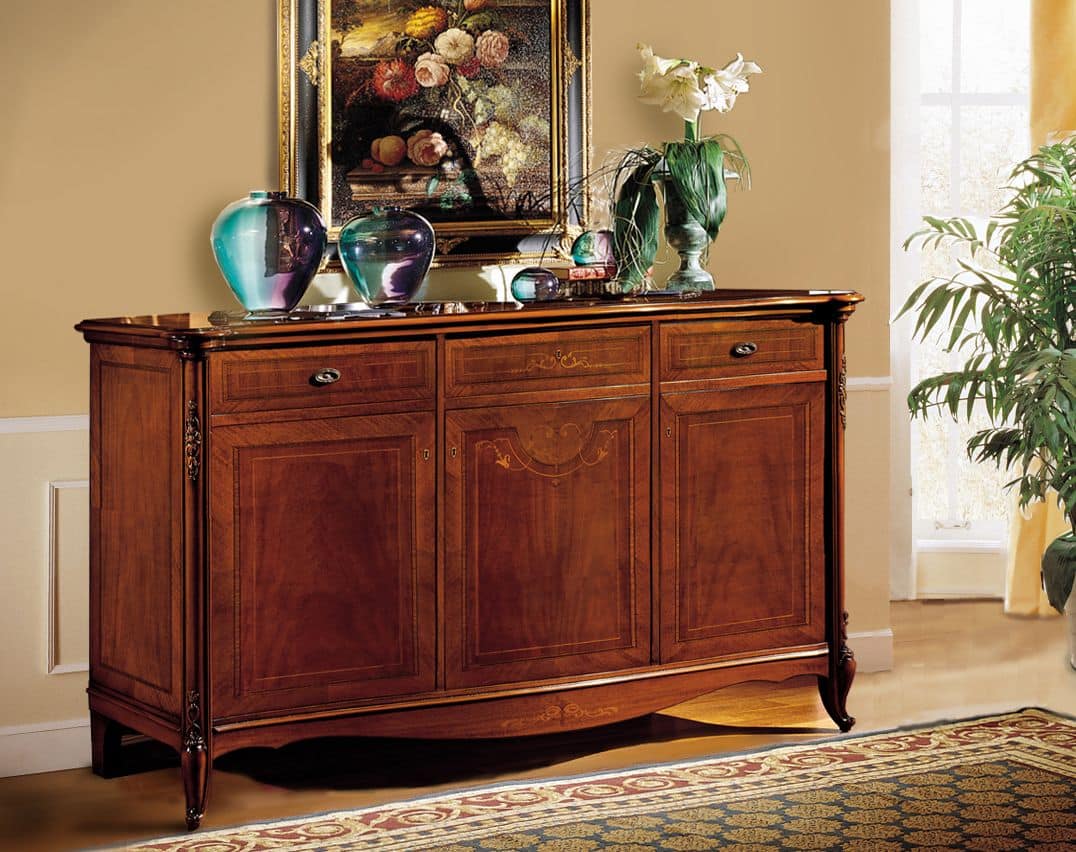 Alice sideboard, Walnut sideboard, with fine carvings and inlays, classic style