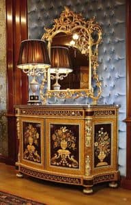 Art. 128, Sideboard for prestigious rooms, decorated with hand-carved, inlaid with floral pattern