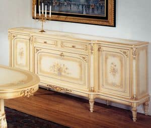 Art. L-789 bis, Sideboard with 2 doors, 2 drawers and 1 flap, floral decorations, gilded frames, for classic luxury style