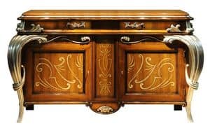 Empress LU.0031, Sideboard in walnut, with two doors inlaid in mother of pearl, central sliding carriage for bottles, inlaid herringbone, in classic luxury style