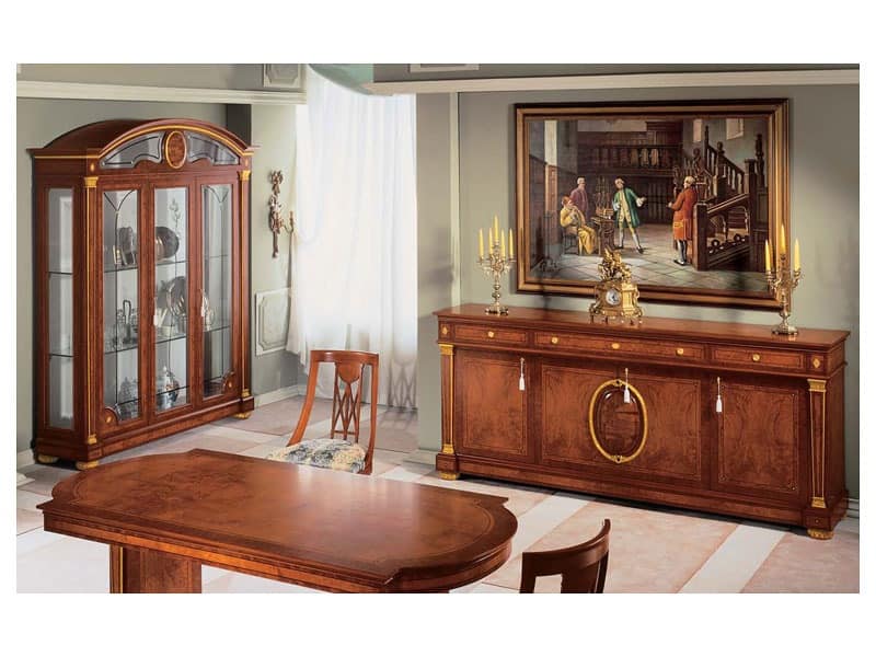 IMPERO / Sideboard with 4 doors, Classic style sideboard, made of wood with gold finishings