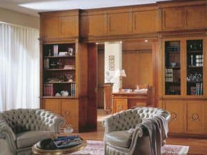 Boiserie 362 - 394, Burl wood paneling, with shelves and cabinets