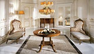 Boiserie LPA, Boiserie completely realized in solid wood panels, carved details gold leaf