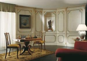 Boiserie odessa, Wooden wall decorated by hand, for livingroom