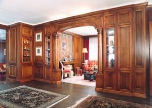 Boiserie with arch, Walnut boiserie, with arch with columns, classical style