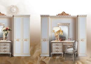Daisy, Classic wardrobe white lacquered with gold leaf decorations