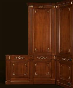 Paris Customized Boiserie, Boiserie in walnut with gold finishings, custom made