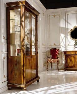 1018, Display cabinet with 2 doors, walnut and ash burl veneered, for classic luxury environments