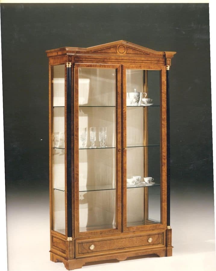 Wooden display cabinet with 2 glass doors, classic style ...