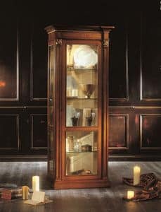 3507, 1 glass door display cabinet, veneered in natural essences of ash burl walnut and white, for classic environments