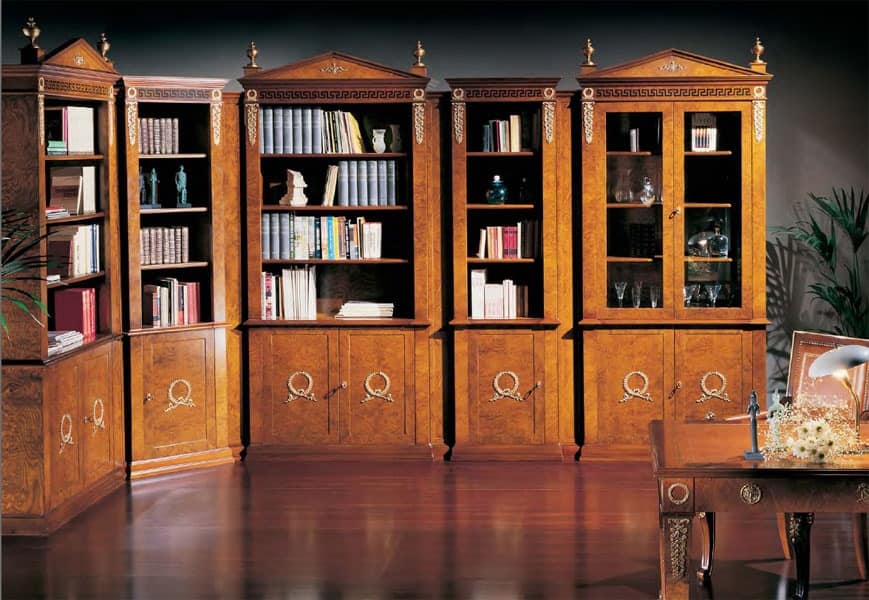Classic luxury  bookcase with glass doors various measures 