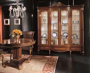 5512, Display cabinet 4 doors and 3 drawers, veneered in natural essences of walnut and ash burl