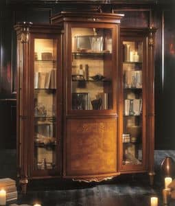 5514, Display cabinet 3 glass doors and 1 central wooden door, veneered with walnut and ash, for livingrooms in classic style