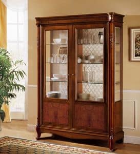 Alice showcase, Classic walnut display cabinet with 2 doors, fine inlays