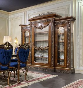 Art. 9000 3-doors display cabinet Luigi XV, Large display case with Bois de Roses and mother-of-pearl inlays