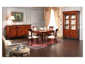 Art. 910 display cabinet, Elegant showcase with glass shelves, inlaid doors, classic style
