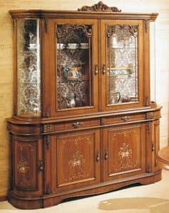 Art. S-809 bis, Wooden display cabinet with 6 doors and 2 drawers, flower decorations, classic style