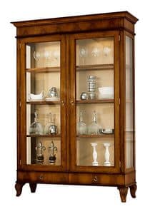 Bergerac VS.6564, Classic display cabinet, in walnut with 2-door, back in fabric