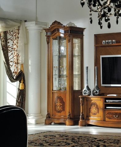 Brianza display cabinet 1 door inlaid, Showcase with inlays