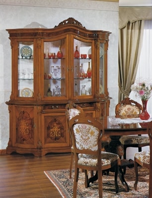Brianza glass cabinet 4 doors, Crystal cabinet with inlays