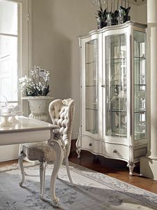 Carpi display cabinet, Carved display cabinet, with white and silver finish