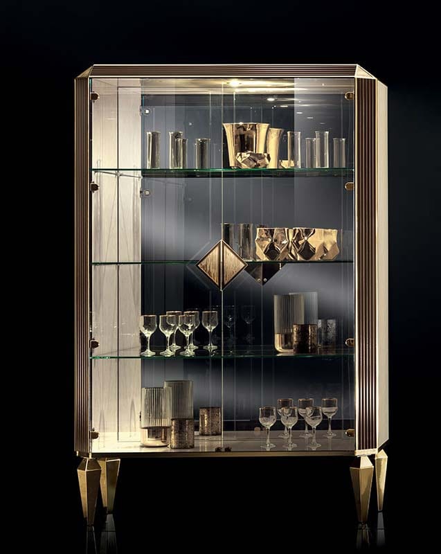 DIAMANTE display cabinet with two doors, Display cabinet with mirror background