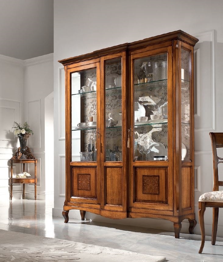 Display cabinet 2 doors inlay, Showcase in classic style