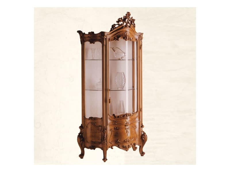 Display Cabinet art. 05, Showcase made of solid wood with curved glass, Baroque