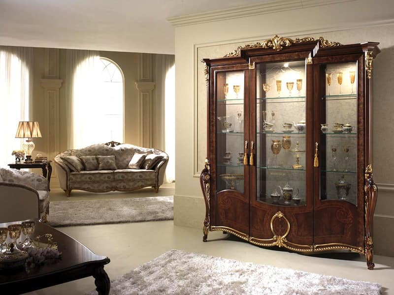Donatello display cabinet with 3 doors, Display cabinet with elegant decor, with a classic Italian taste, for dining rooms