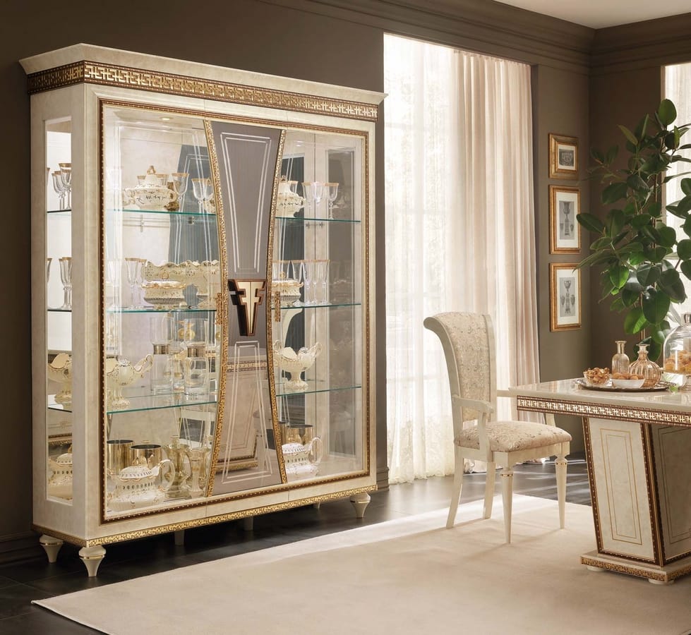 Fantasia 3 doors display cabinet, Luxurious showcase with handcrafted decorations