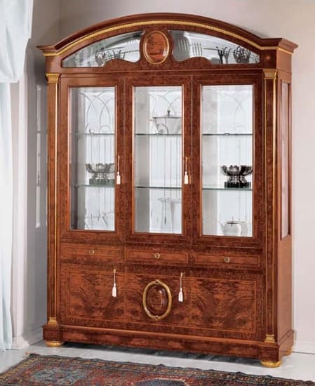 IMPERO / Display cabinet with 3 doors B, Display cabinet made of ash with glass doors, classic style