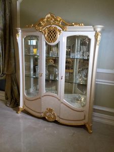 Isabelle display cabinet 3 doors, Showcase with gold leaf details