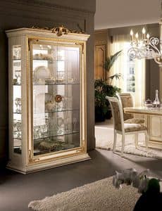 Leonardo display cabinet, Display cabinets with gold leaf finial, glass doors